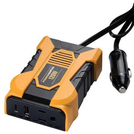 Powerdrive PowerDrive PD120 120W Slim Plug-In Inverter with 1 AC USB 2.4A & USB-C 3.0A Ports PD120